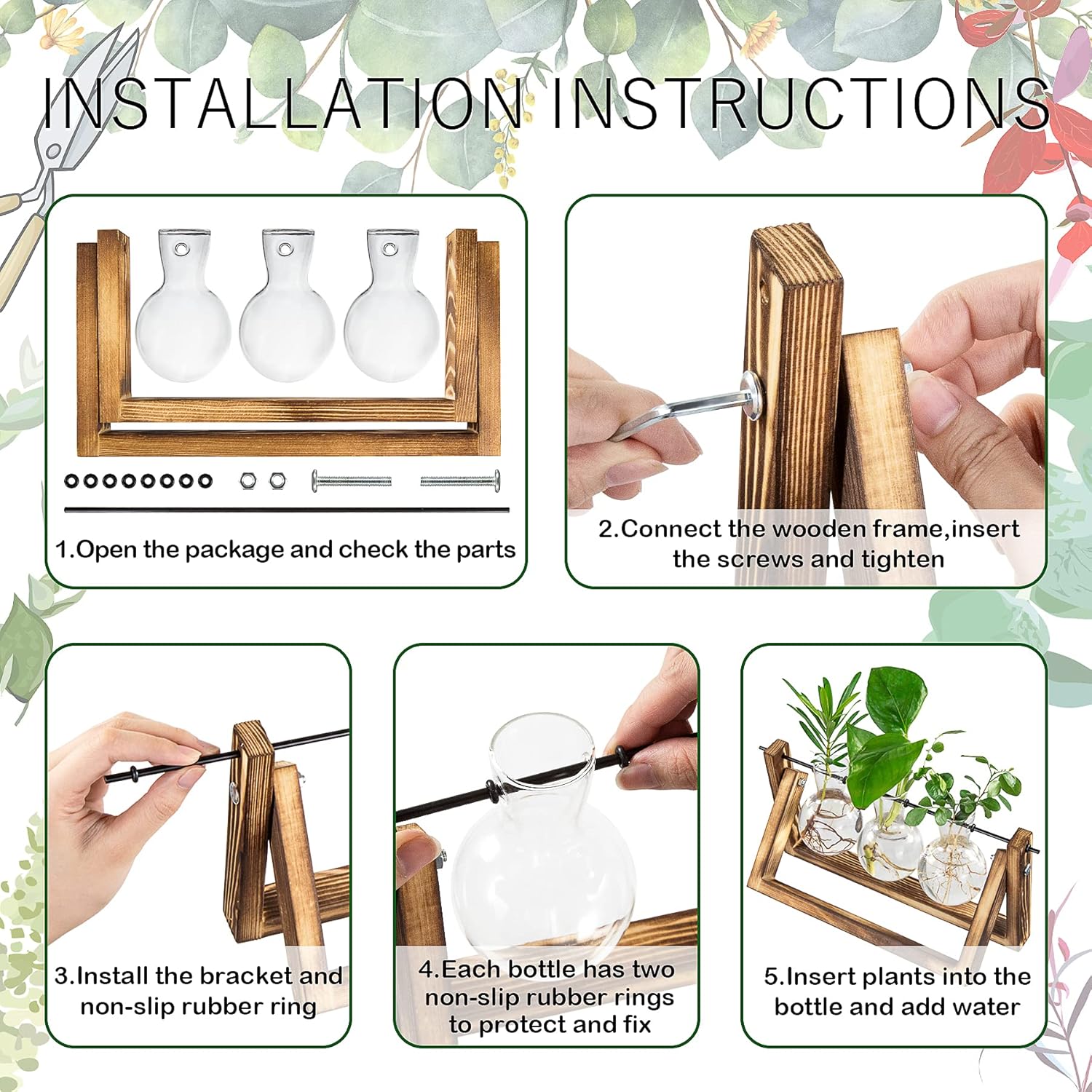 Waytoeast Plant Propagation Stations, Desktop Air Plant Terrarium with Wooden Stand Propagation Planters Glass for Hydroponics Plants Office Home Gardening Gifts for Women - 3 Bulb Vase : Patio, Lawn & Garden