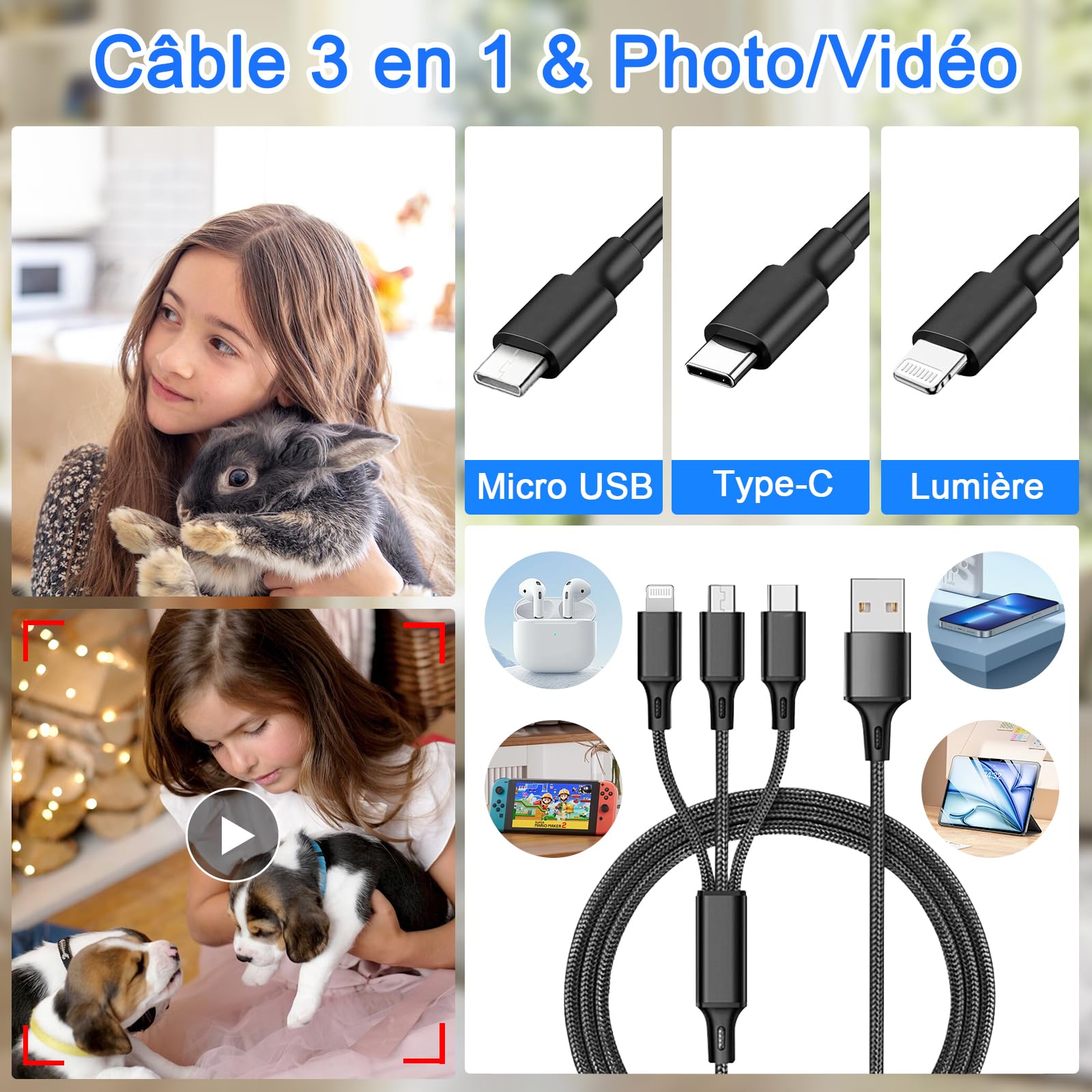 Mobile Power Bank avec Caméra, Caméra Cachée Espion HD 1080P, Mini Caméras Espion Invisible 5000mAh, Micro Camera de Surveillance Spy cam avec Vision Nocturne pour la Maison, Le Bureau, etc.