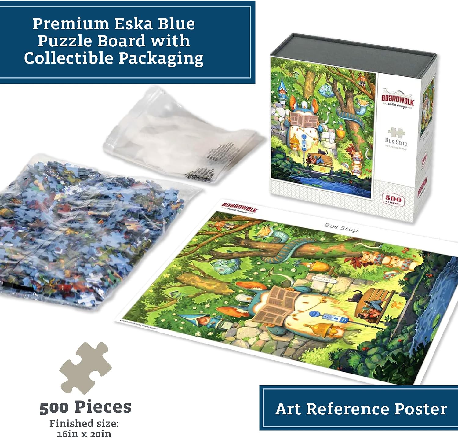 Boardwalk Puzzles Bus Stop, 500 Piece Jigsaw Puzzle for Adults, 16 x 20 Inches, Made in USA