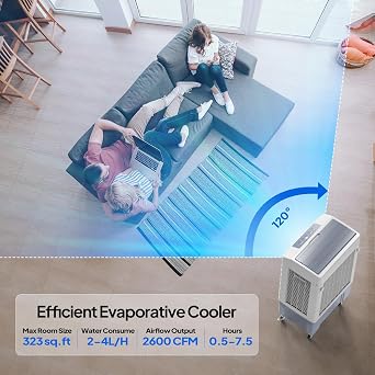 ROVSUN 2600CFM Portable Air Cooler, 10.5Gal/40L Evaporative Swamp Cooler, 3-IN-1 Cooling Fan with Remote Control, 3 Speeds, 7.5H Timer & 4 Ice Box, Humidifying Oscillating Fan for Indoor or Outdoor