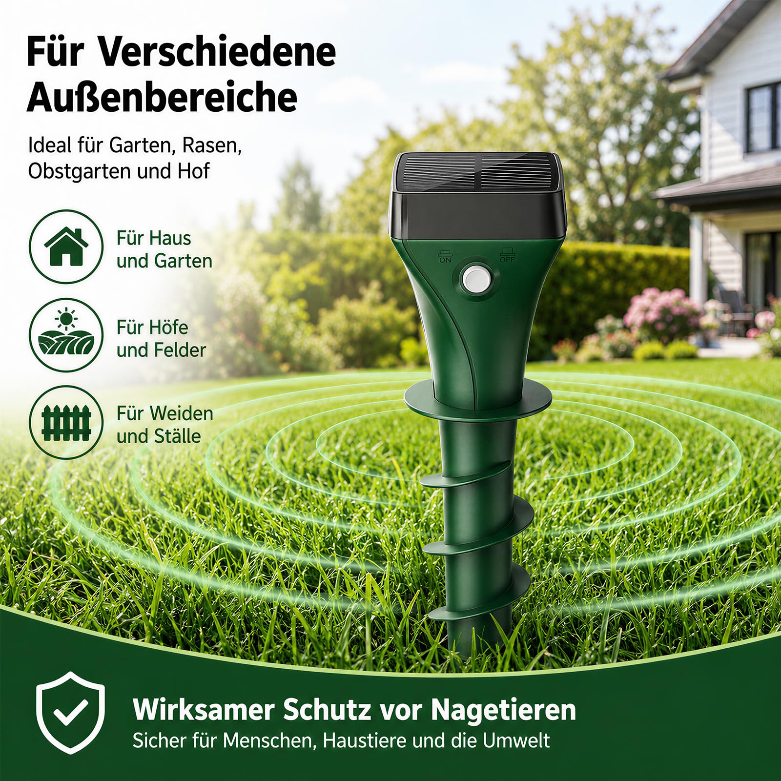Dissuasore per talpe, a energia solare, con ultrasuoni e cambio di frequenza intelligente, efficace contro talpe e arvicole, impermeabile IP65, per giardino, confezione da 4