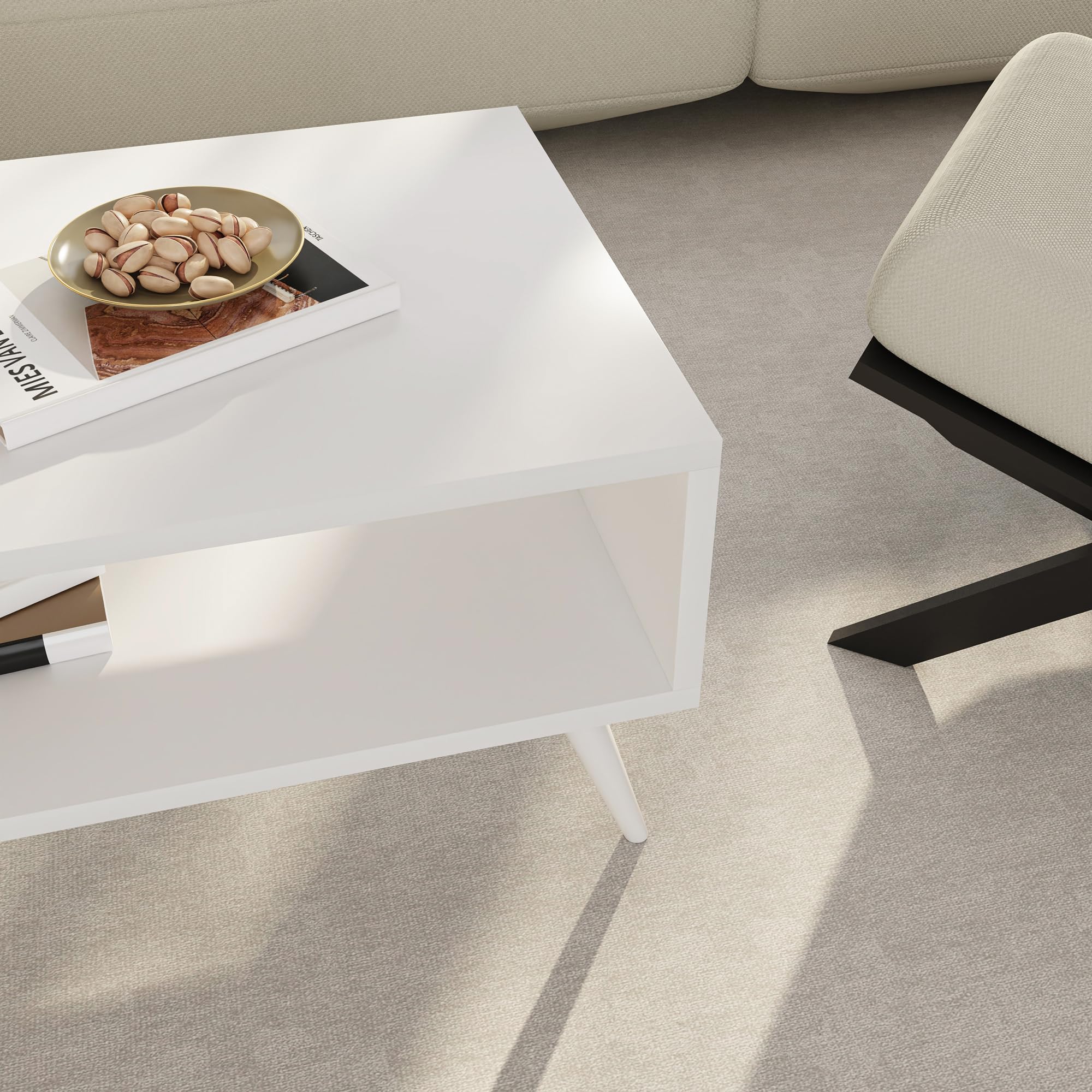 [en.casa] Table Basse Design Rectangulaire pour Salon avec Surface de Rangement Panneau de Particules Mélaminé Bois 40 x 90 x 45 cm Blanc