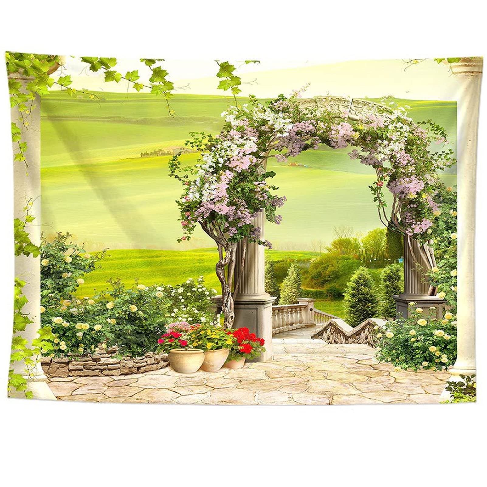 izielad Palace Garden Flowers Lawn Art Decor Wall Hanging Tapestry for Bedroom Living Room Dorm 100X150CM 39.3X59IN