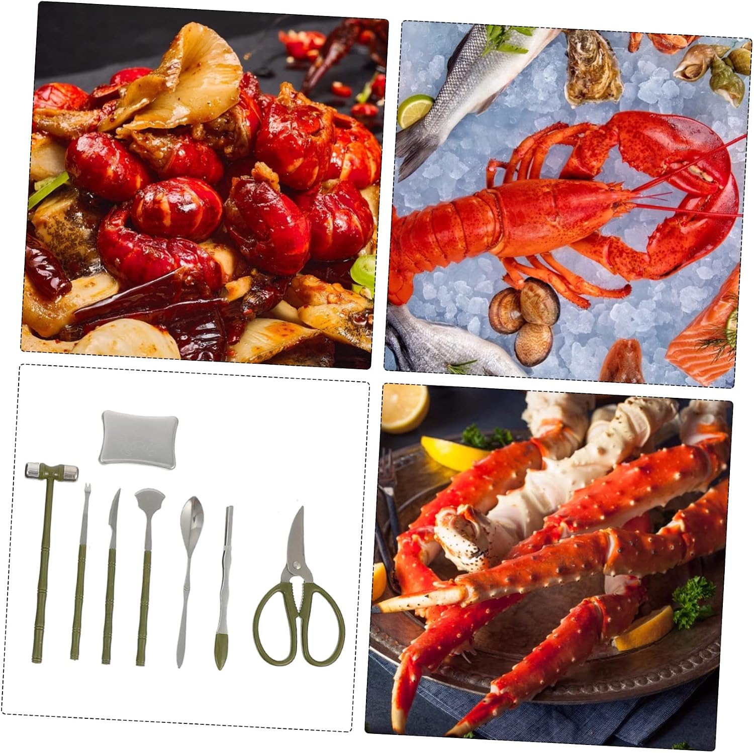 Zerodeko 8-Piece Stainless Steel Crab Tool Set Wooden Box Includes Seafood Crackers Crab Leg Forks and Lobster Shellers for Home Use