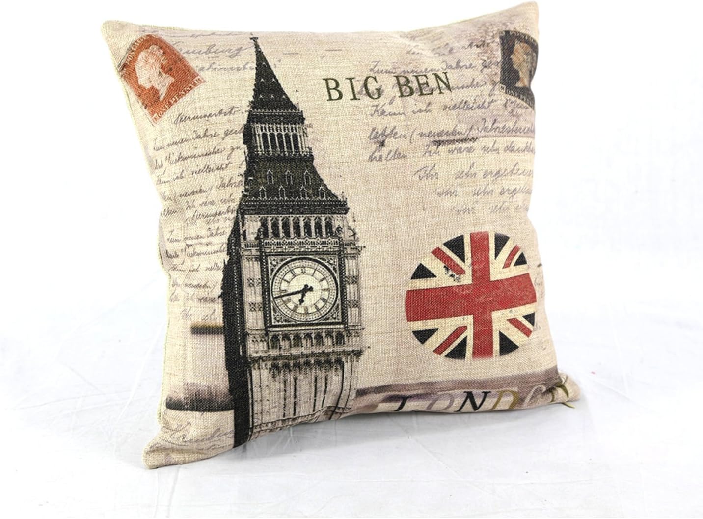 Decorative 18 x 18 Inch Retro London Union Jack Big Ben Linen Cushion Covers by Rexselect
