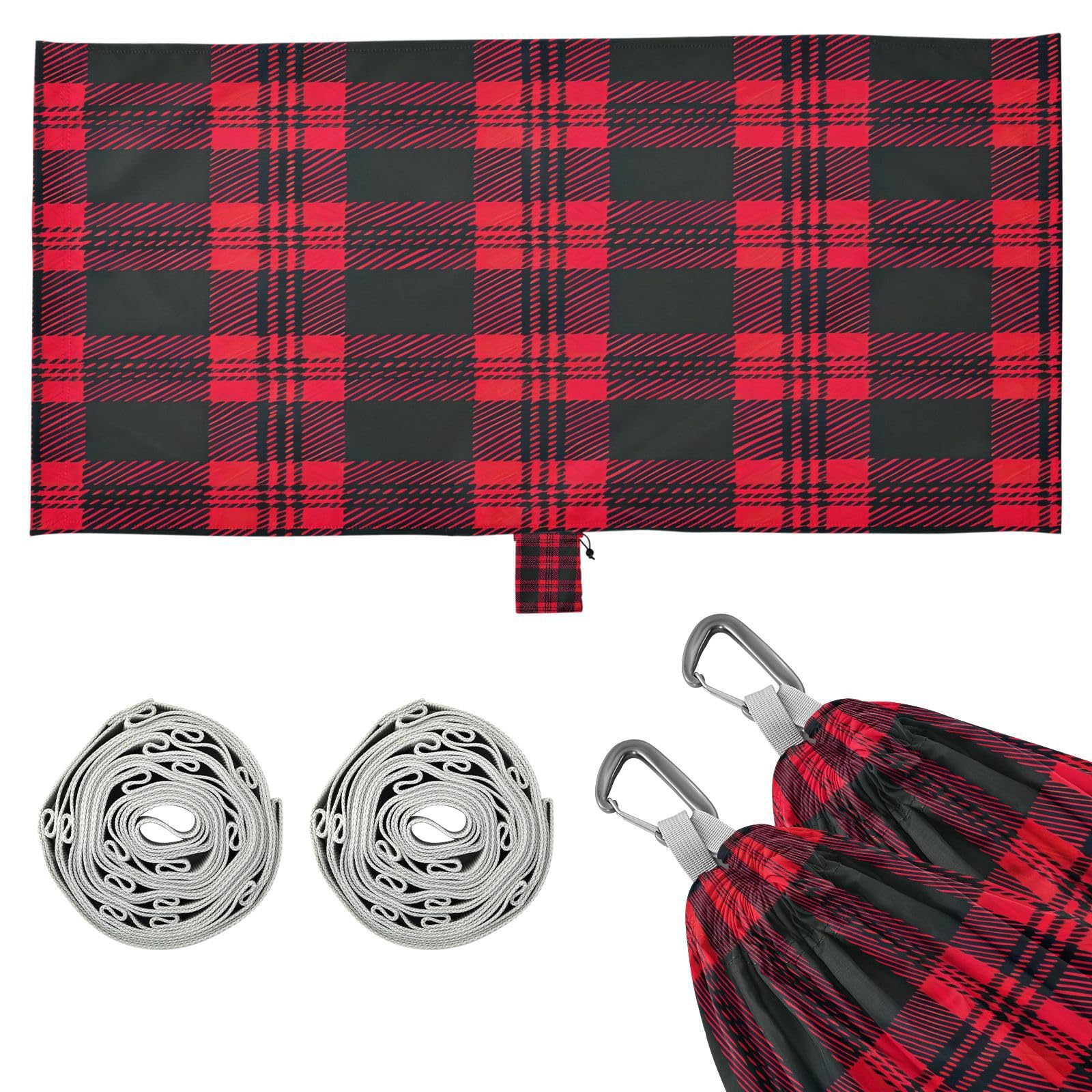 ATTX Red and Black Plaid Camping Hammock - Lightweight & Portable Hammocks, Heavy Duty 330lbs Capacity for Indoor, Hiking, Backpacking, Travel, Backyard, Beach#404