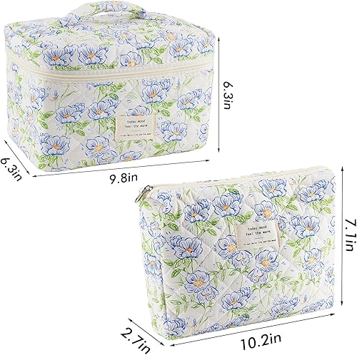 Miniatura 4 de Bolsa de maquillaje acolchada para mujer, diseño floral, extra grande, pequeña, bolsa de cosméticos de viaje, bolsa de maquillaje grande, bolsa de