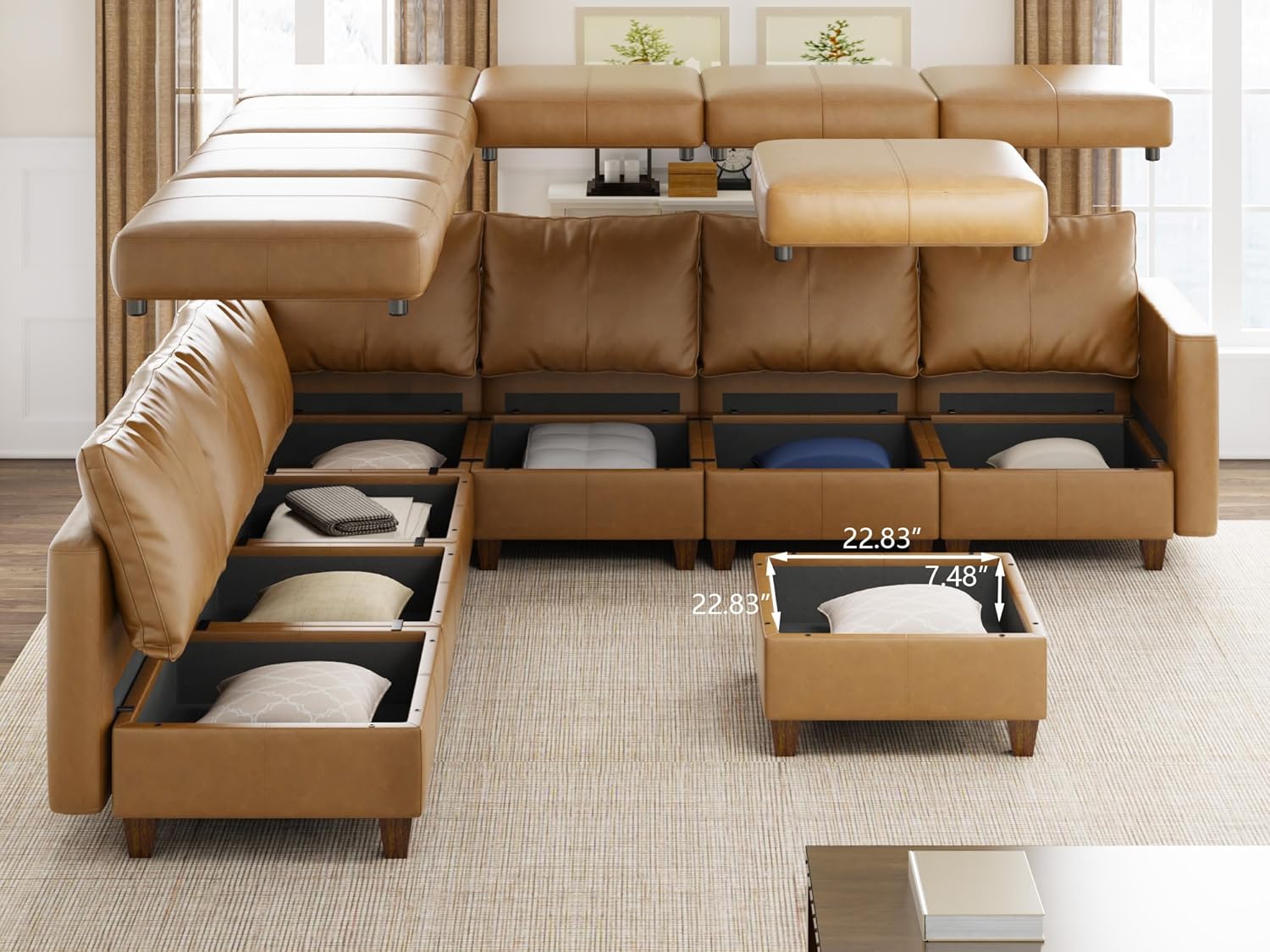 EASE MOOSE Modular Sectional Sofa with Storage Ottomans, L Shape Faux Leather Sectional, Leather Couches for Living Room