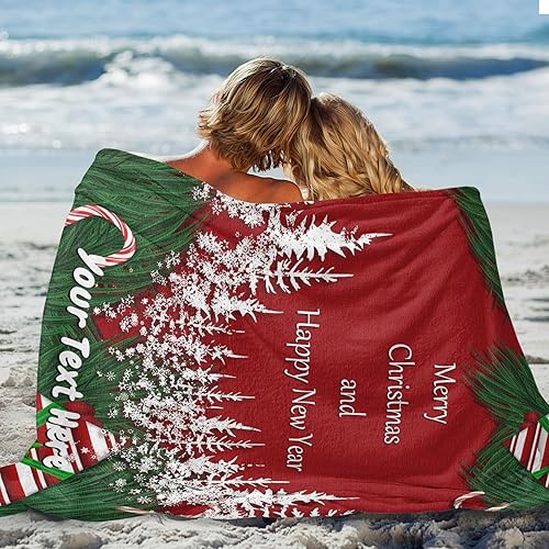 Miniatura 6 de CUSPILO Merry Christmas Blanket, Custom Throw Blanket with Name, Personalized Flannel Christmas Blanket for Couch Sofa, 30" x 40"