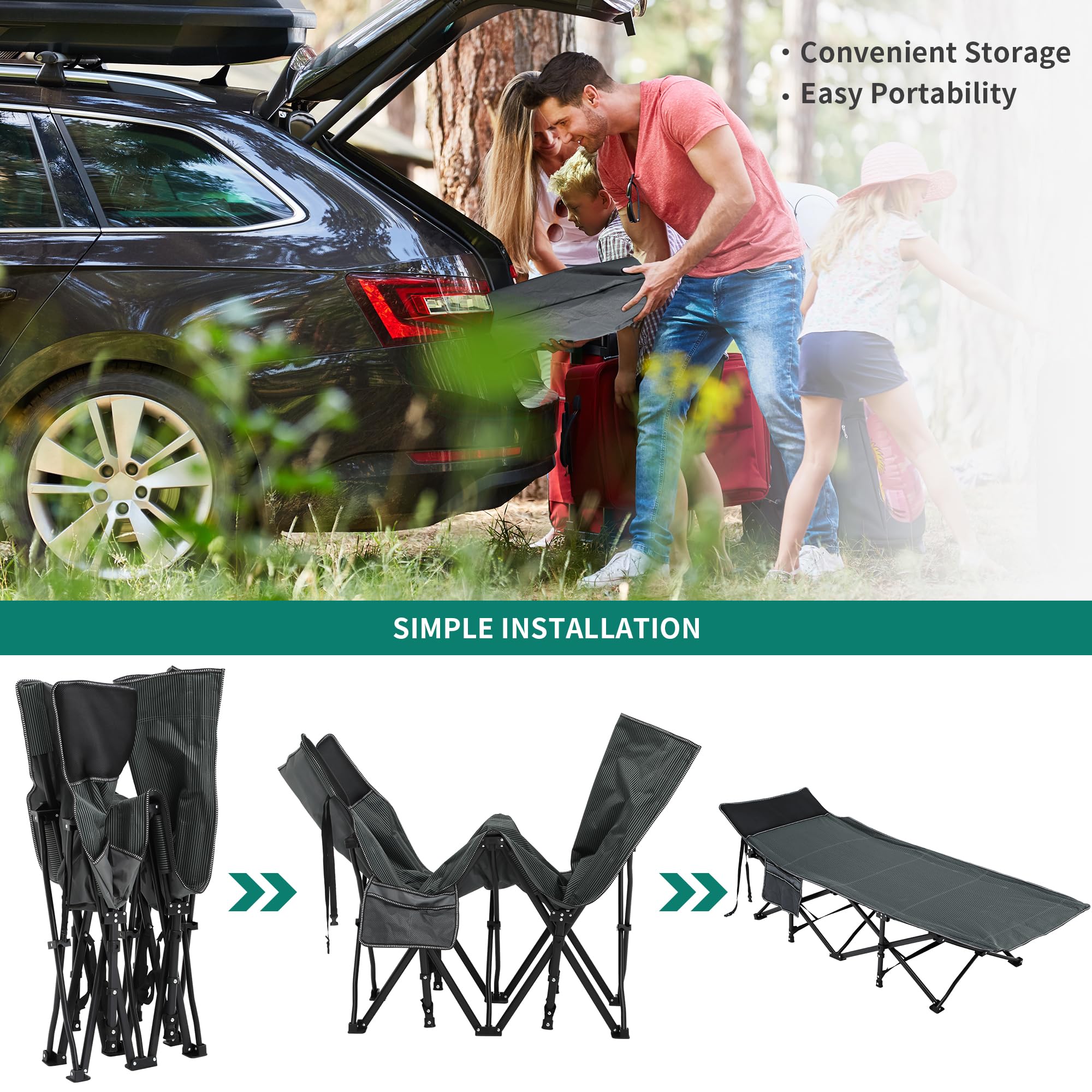 YITAHOME Feldbett Klappbar für Erwachsene, Robustes Campingbett 260 kg, Tragetasche, Schwarz