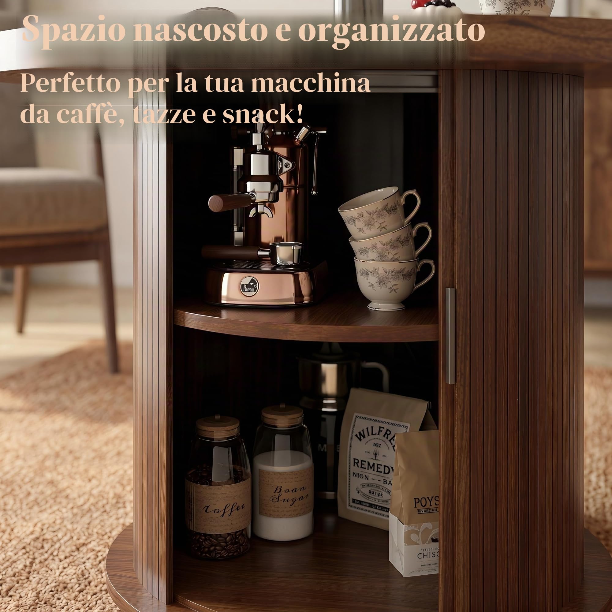 Tavolo da Pranzo Rotondo 120 cm, Tavolo Cucina per 4-6 Persone con Funzione di Ripostiglio e Portata fino a 150 kg, per Sala da Pranzo, Cucina, MDF, Noce Scuro, 120 x 120 x 75 cm