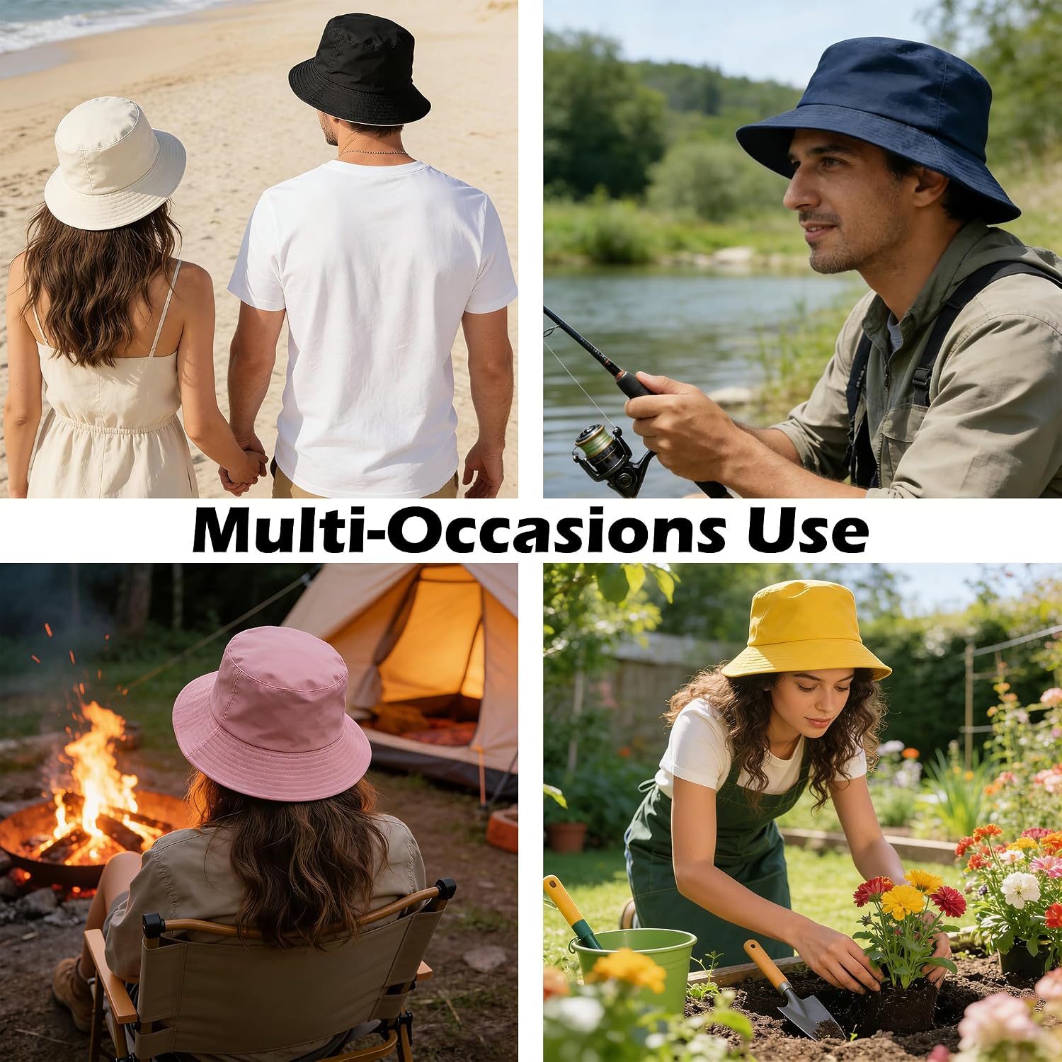 Bucket Hat for Men and Women 2-in-1 Reversible Sun Protection Fashion Flat Top Cap for Fishing Travel Beach Sports