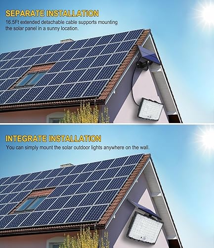 Miniatura 8 de NYLBRT 122 luces LED solares con sensor de movimiento con panel separado, luces solares para exteriores, luces solares con cable de 16.4 pies, IP65