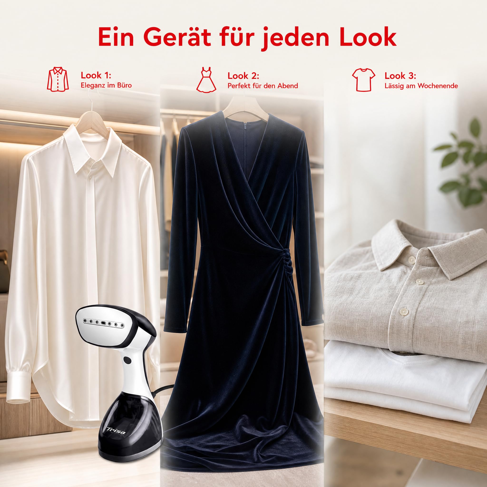 Trisa Silky Steam Dampfbürste 2000W, Edelstahlsohle, 300ml Tank, Schwarz