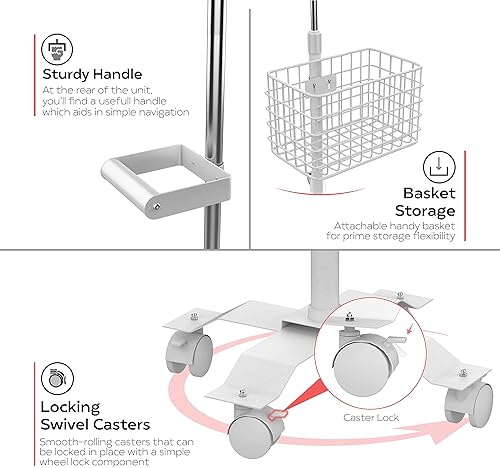 Miniatura 6 de Soporte de suelo con cuello de cisne rodante  Soporte de cuello de cisne con cesta de metal, cuna y asa  para Apple iPad 789 Gen. 10.2 pulgadas