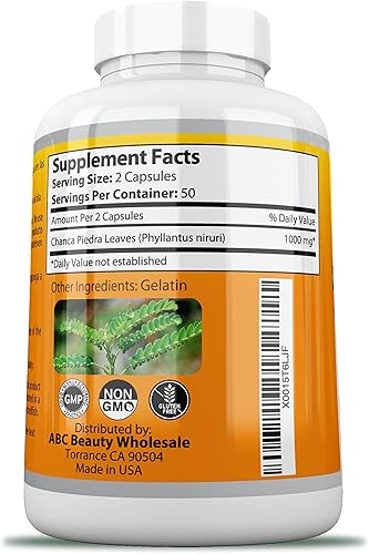 Miniatura 2 de Chanca Piedra 100 unidades  500 mg rompepiedras peruano de materia prima  2 cápsulas por porción trituradora de piedras