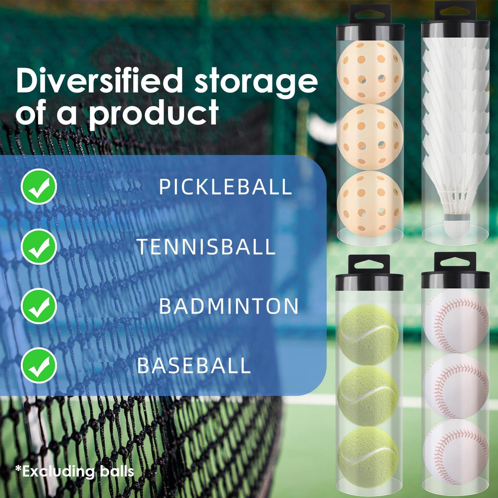 Cylindre de ballon de sport - Boîte de rangement ClearPS | Récipient transparent pour 3 ou 4 balles Tennis Baseball - Entraînement portable avec poignée antidérapante