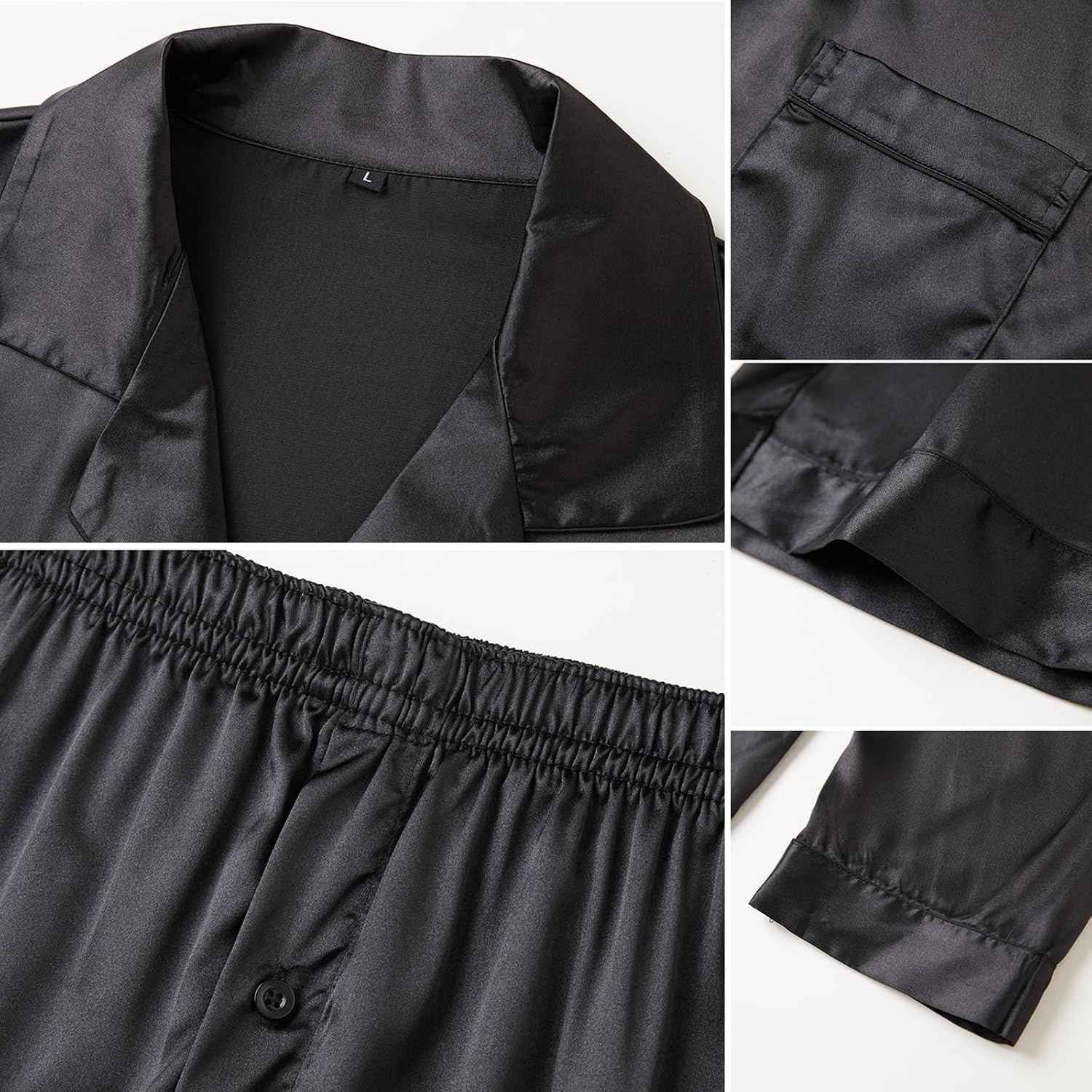 JupiterSecret Mens Silky Satin Pajamas Set Long Sleeve Button-Down Luxurious Pj Two-piece Sleepwear with Long Pants