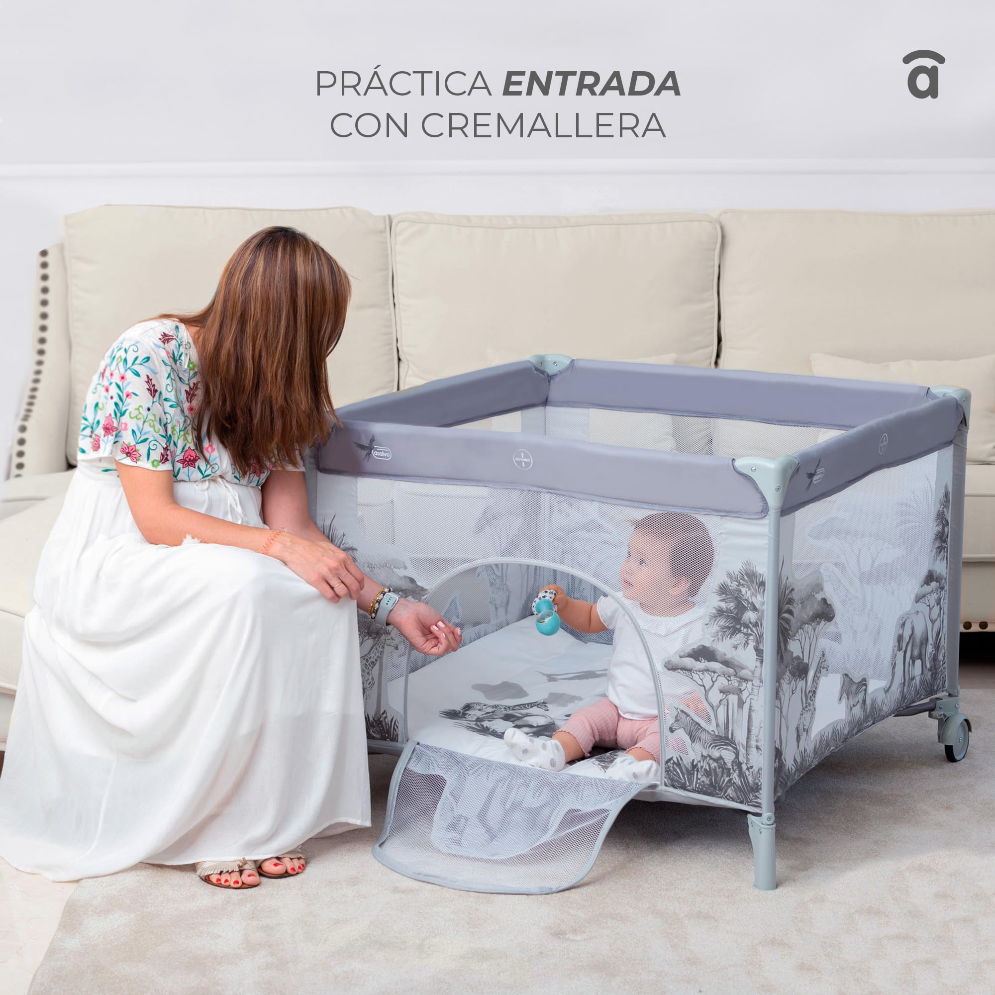 Asalvo 12470 - Parque cuadrado, diseño molinillo, color beige, 97 x 77 x 97 cm