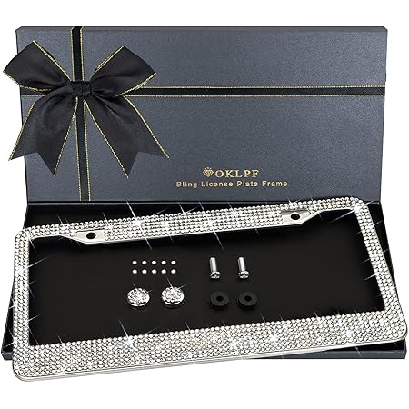 BLVD-LPF Crystal License Plate Frame - Black Rhinestone With Clear Bow Tie Design