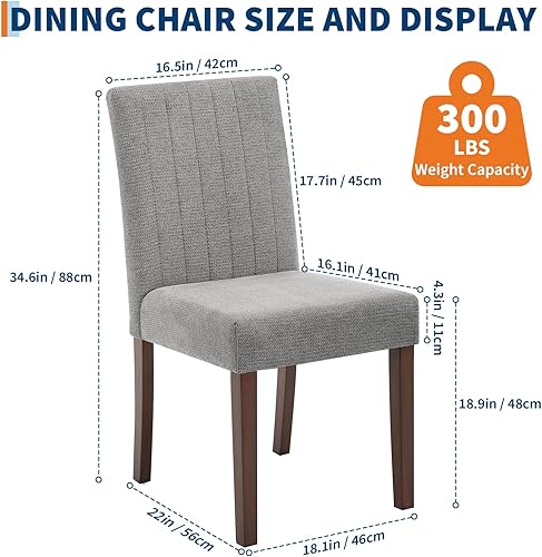 Miniatura 2 de Juego de 2 sillas de comedor tapizadas, sillas laterales de cocina de tela moderna con patas de madera resistentes, diseño Parsons, cómodo lino