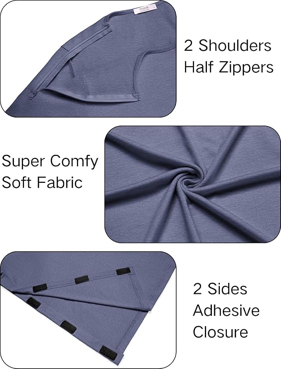 Deyeek Post Shoulder Surgery Shirts for Women 1/2 Zippers Tear Away Sleeve Chemo Port Adaptive Clothing