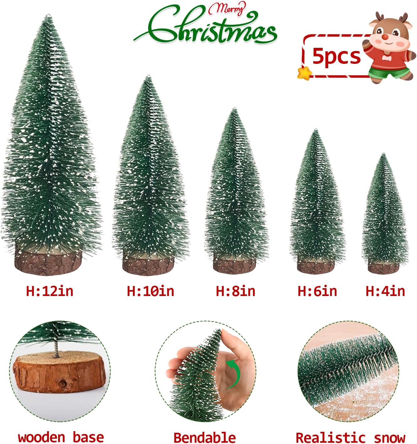 Artificial mini Bottle Brush Christmas Trees for Christmas Decoration Table top Christmas Tree with Base Indoor Christmas Decorations (4/6/8/10/12 inch) - Image 6