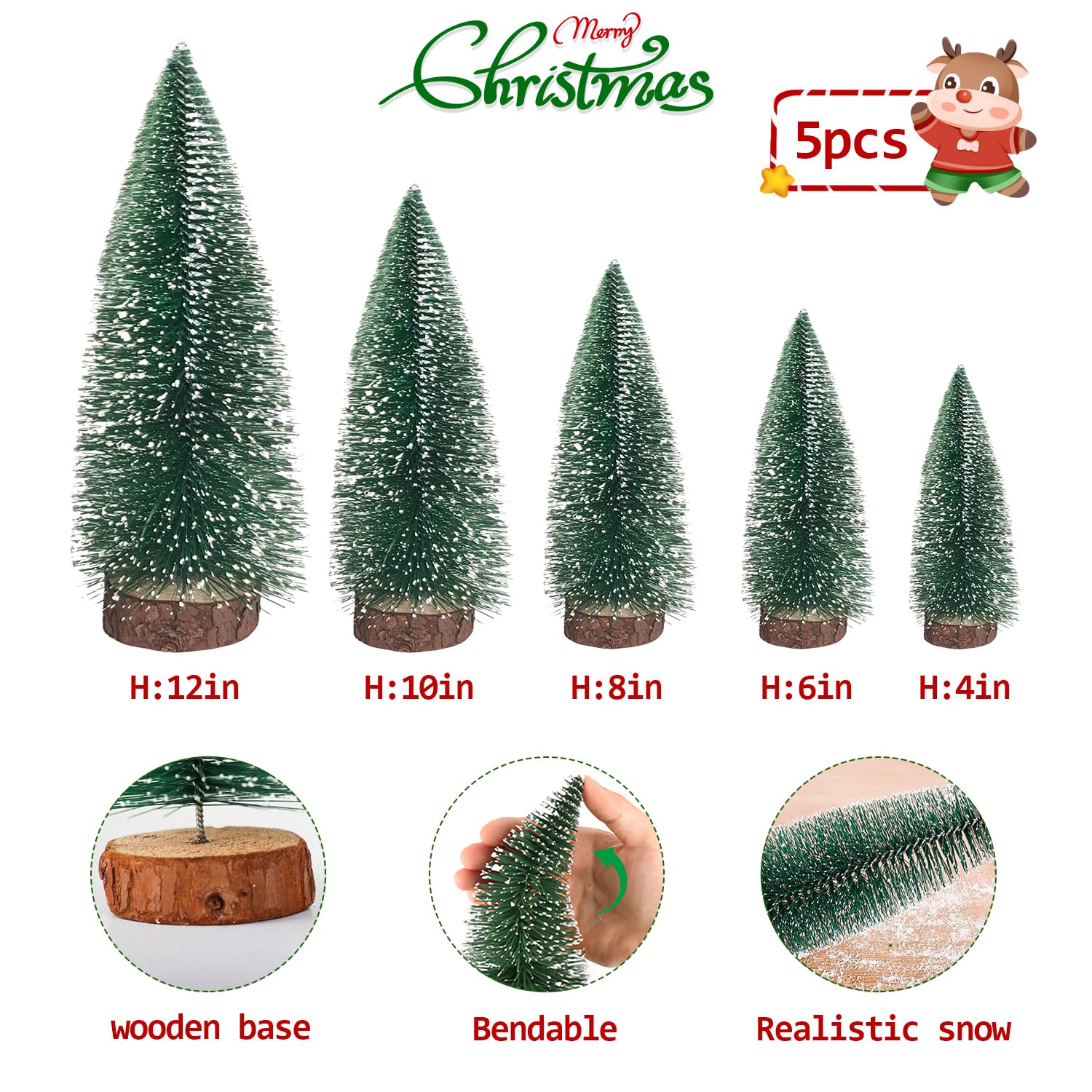 MTKZKAF Mini Flaschenbürsten Weihnachtsbäume - Tischdekoration Mit Holzsockel In 5 Größen