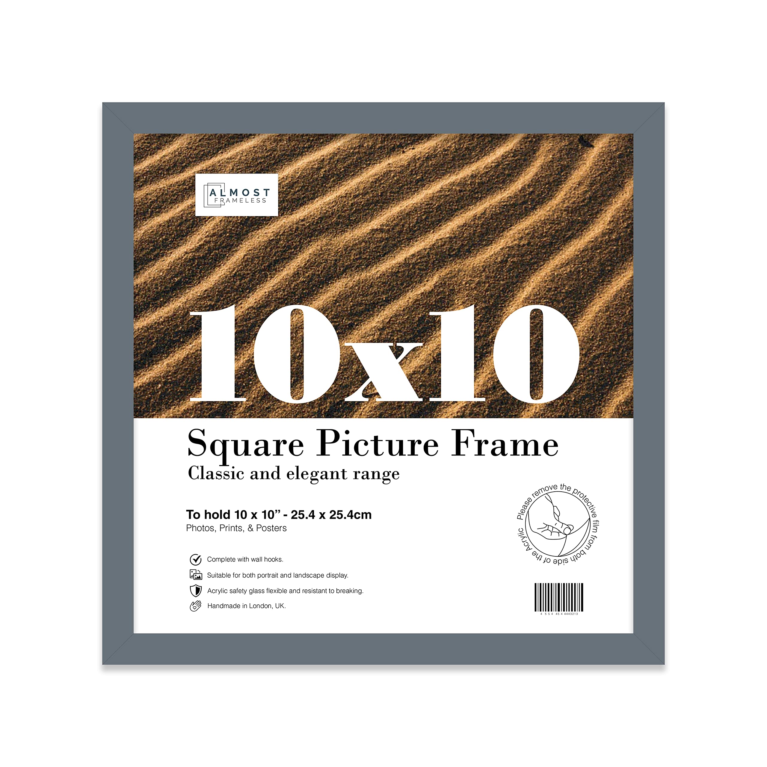 10x10 Inch Grey Square Thin Photo Frame Wall Mountable Thin Picture Frame Standard Square Photograph Size, 10" X 10"(25.5 X 25.5cm)