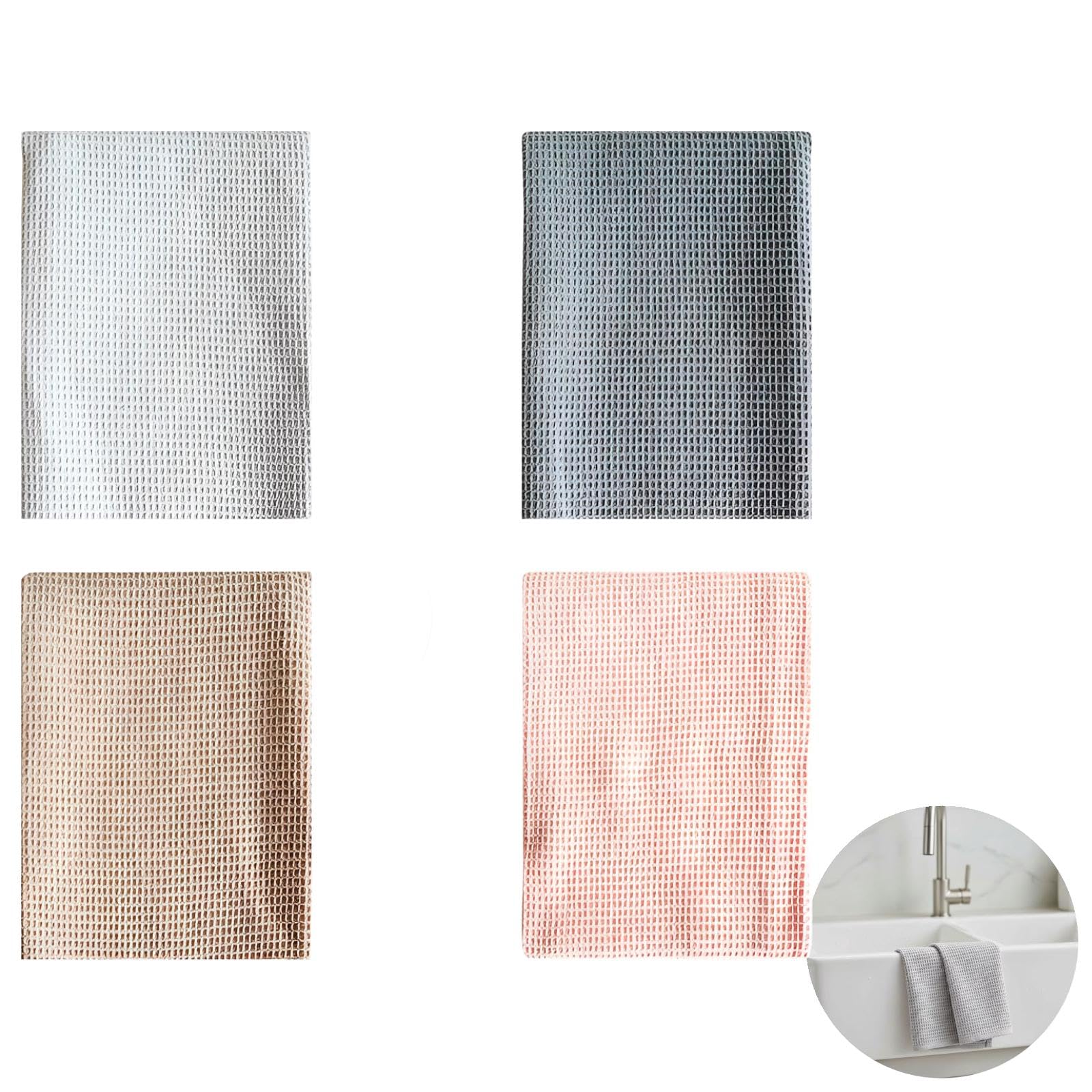 Torchons de Cuisine à Tissage gaufré, Lot de 4, torchons en Coton 45 x 65 cm, très absorbants et à séchage Rapide, Motif décoratif en Couleur Unie pour essuyage Quotidien, Rangement Facile