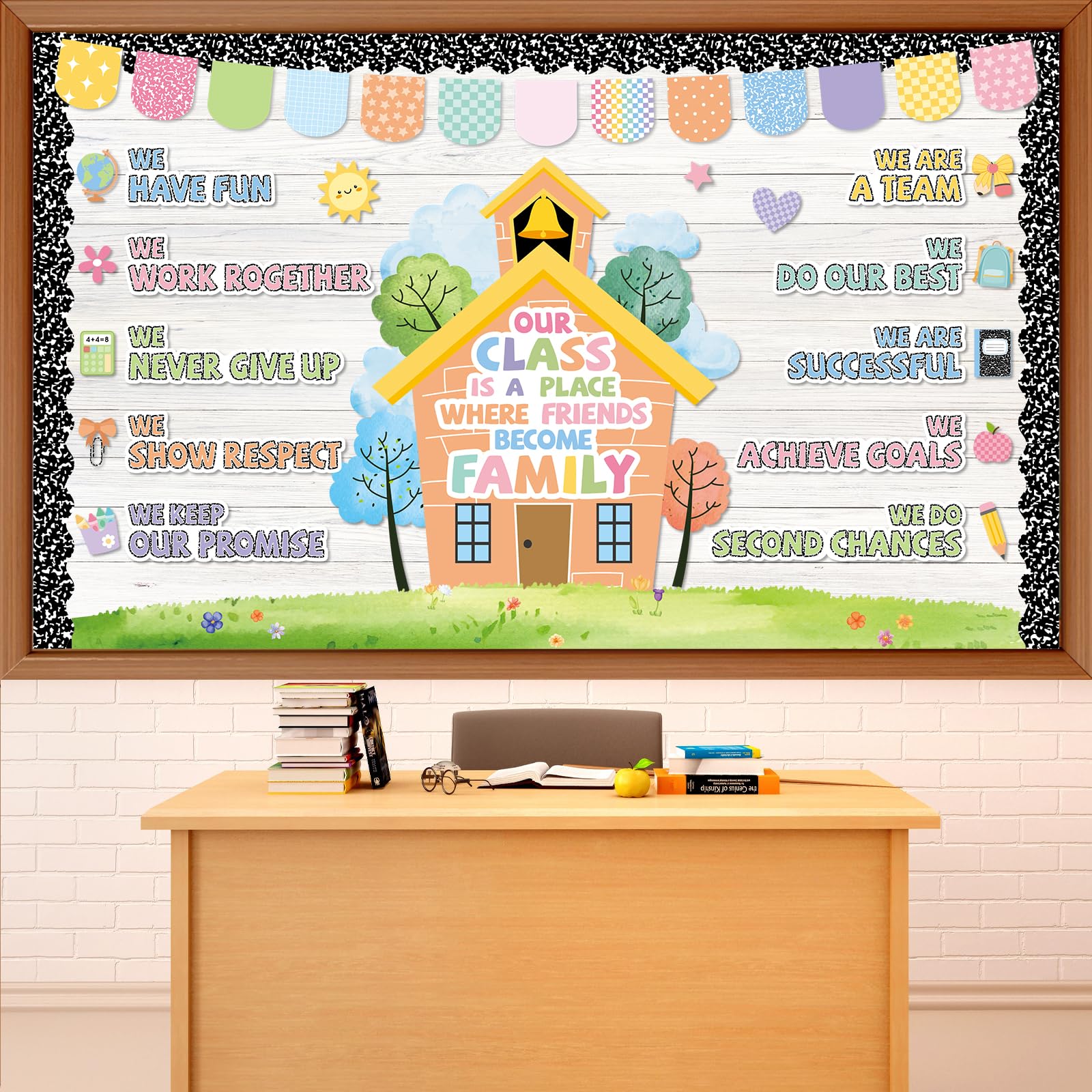 Tablero de anuncios motivacional para decoración de aula, composición Nuestra clase es una familia, tablón de anuncios de afirmación positiva, decoración de aula, recortes inspiradores para volver a