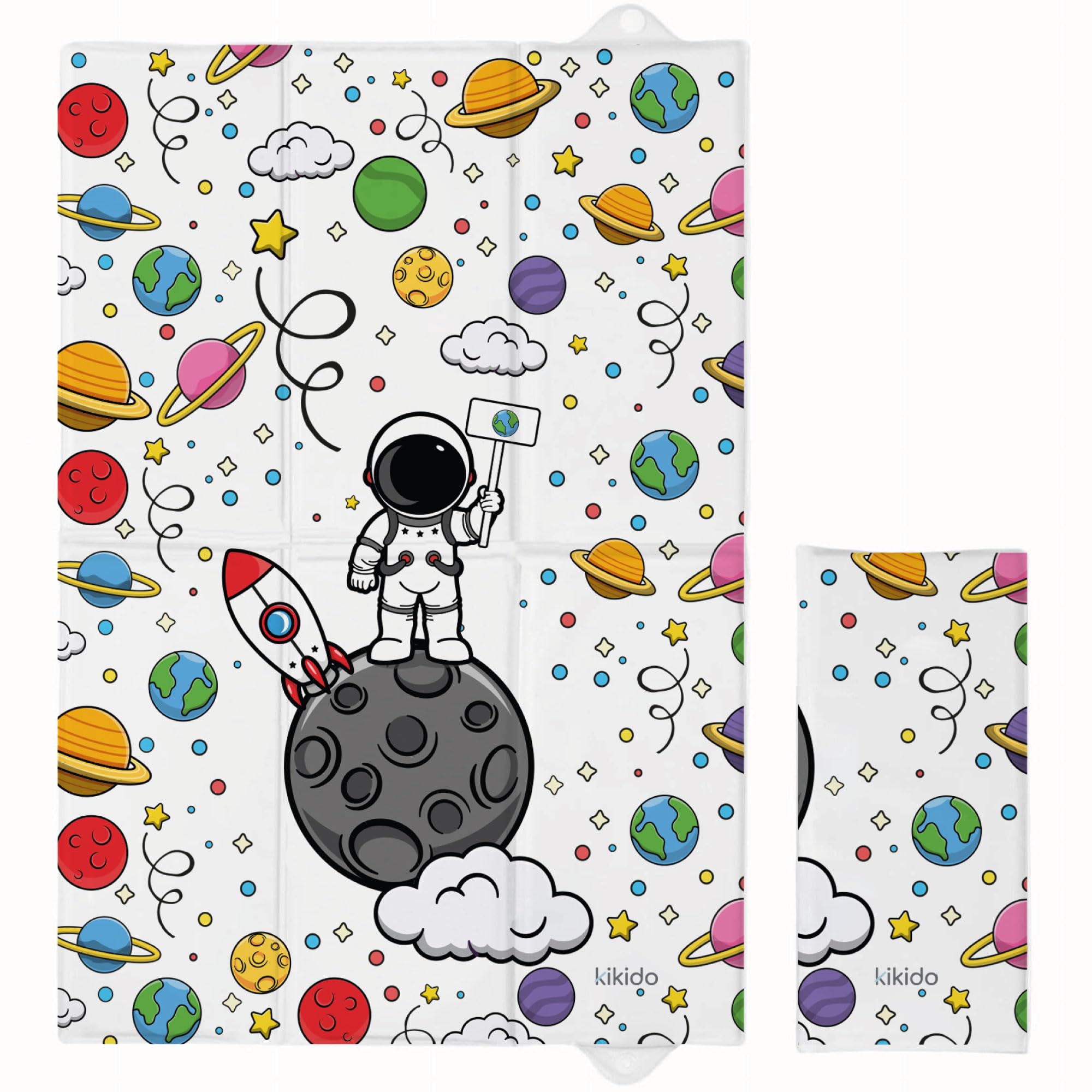 Kikido Materassino Fasciatoio Portatile Neonato 40x60 cm - Astronauta - Cuscino Fasciatoio Morbido, Pieghevole e Impermeabile 60x40 - Materassino Da Viaggio per Cambio Pannolino