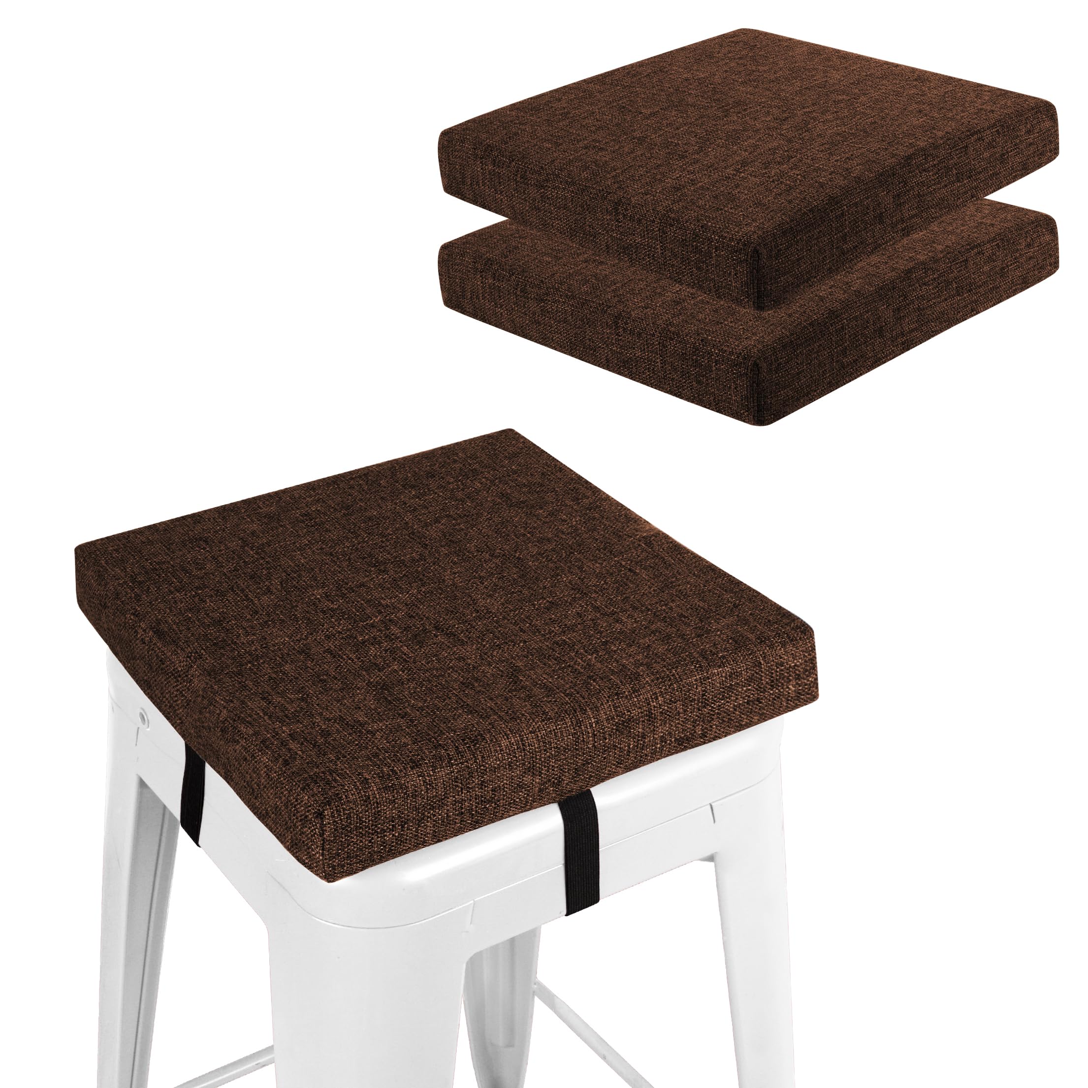 FlyGulls Square Bar Stool Cushions Non-Slip Chair Pads with Ties 2“ Thick Chair Cushions Set of 2 with Machine Washable Cover (30.5x30.5cm/12x12inch
