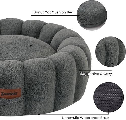 Miniatura 2 de Lindas camas para gatos de interior, cama pequeña para perros con forma de dona a rayas para cachorros y gatitos, parte inferior antideslizante,