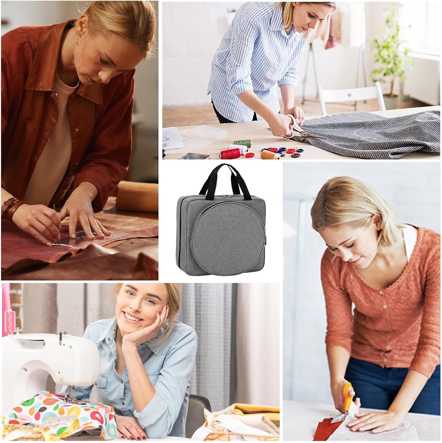 Multi Pocket Sewing Bag, Embroidery Project Organizer, Double Handle Craft Tote with Easy Carry Feature, Project Storage Bag with Sturdy Material, Embroidery Bags for Beginners and Students