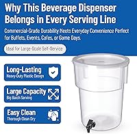 Vista 3 de Carlisle FoodService Products Round Beverage Dispenser Drink Dispenser with Spigot for Catering, Plastic, 5 Gallons, Clear Claro