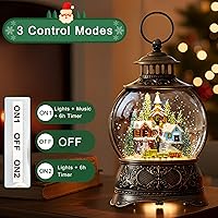 Vista 5 de Linterna de agua de globo de nieve de Navidad con aldea de montaña y escena de tren, funciona con pilas o alimentado por USB, decoración navideña