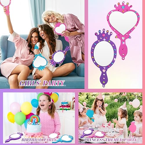 Miniatura 10 de Geetery 20 espejos irrompibles para niños, para decorar tu propia princesa, espejos de sirena, espejos de espuma de princesa, espejos pequeños para