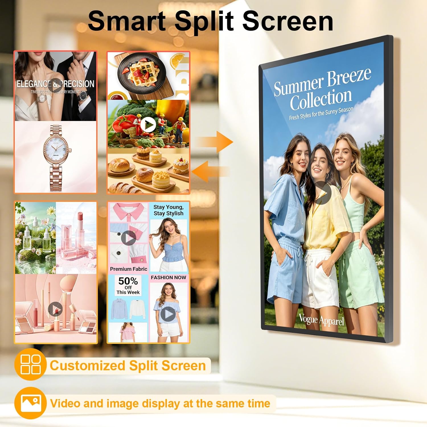 32" Digital Signage Display, Touchscreen Wall Mount Digital Signage, 400nits Advertising Display, Indoor Digital Signage, CMS/U-Disk Plug&Play, Split Screen, 7/24 Operation for Restaurant