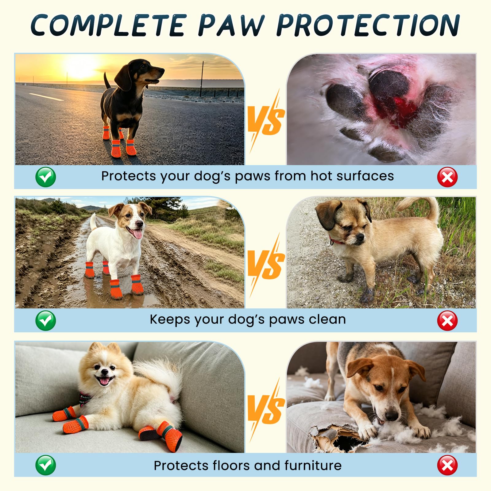 Scarpe Estive per Cani, 4 Pezzi, in Rete, Antiscivolo e Traspiranti, Protettive per Superfici Calde, Erbose e Bagnate Attenzione: non scegliere la taglia che usi abitualmente