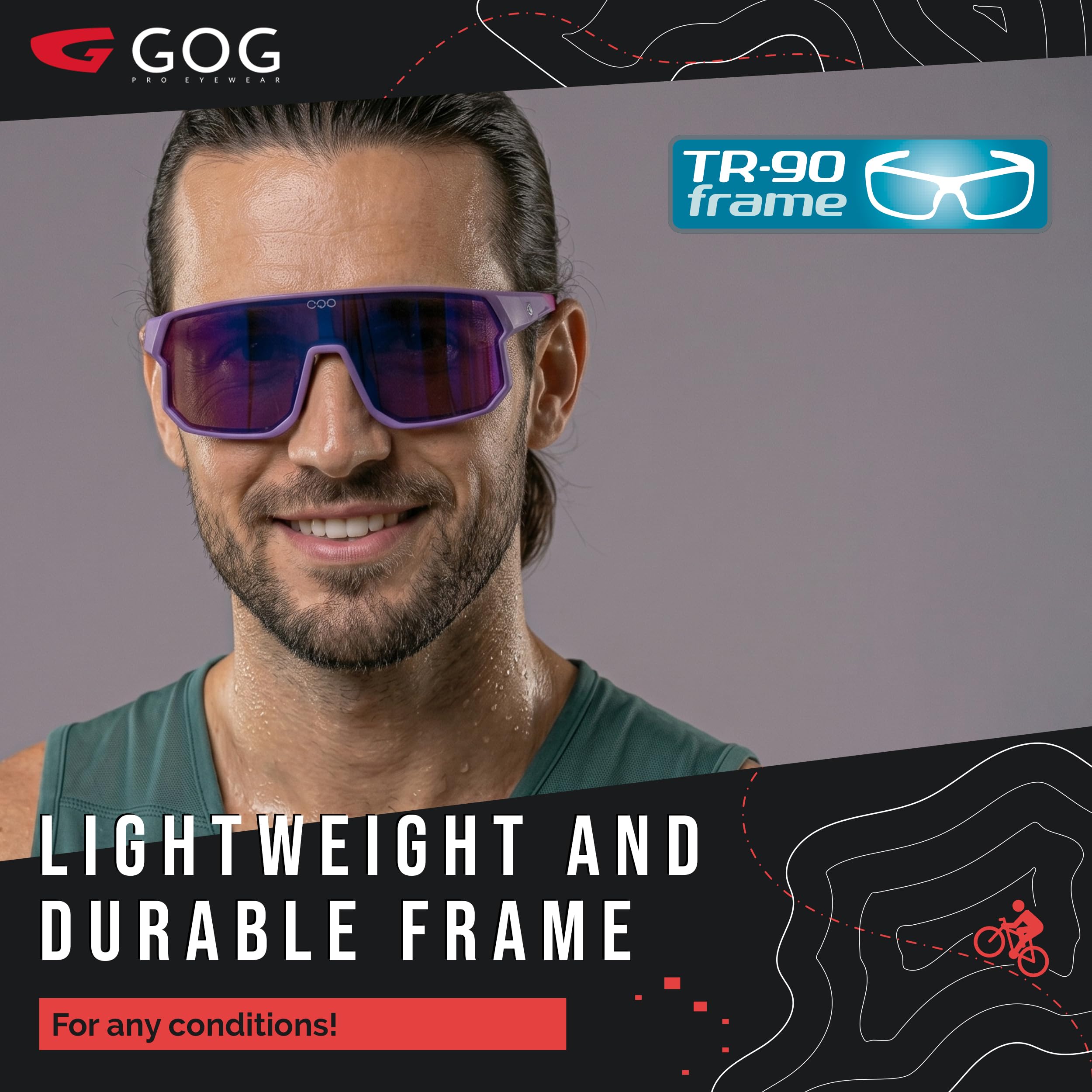 GOG Eyewear Polarisierte Fahrradbrille Sport-Sonnenbrille PC LENS TR90 grilamid UV400 Herren und Damen
