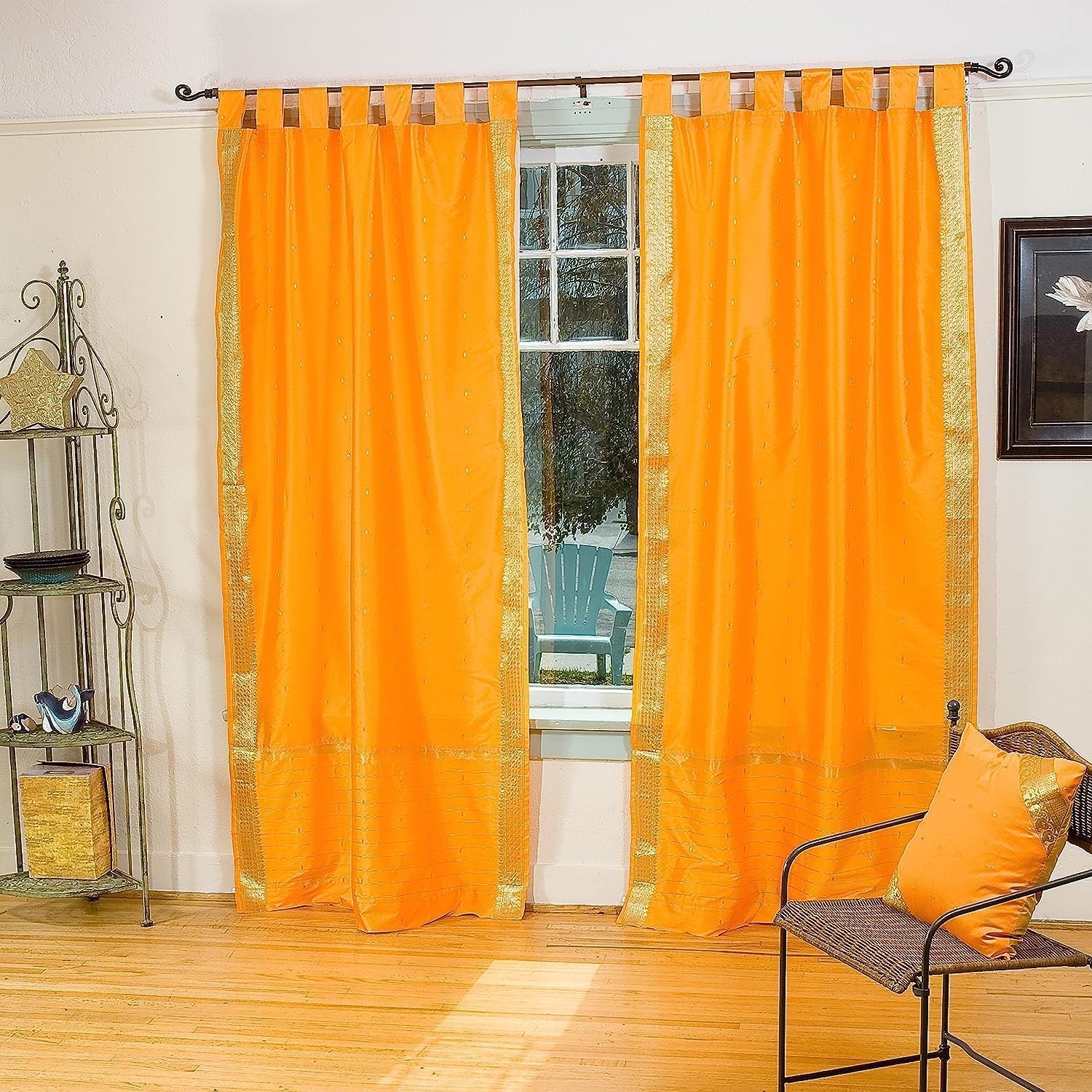 Indian Selections Lined-Pumpkin Tab Top Sheer Sari Curtain Drape Panel - 43W x 84L - Piece
