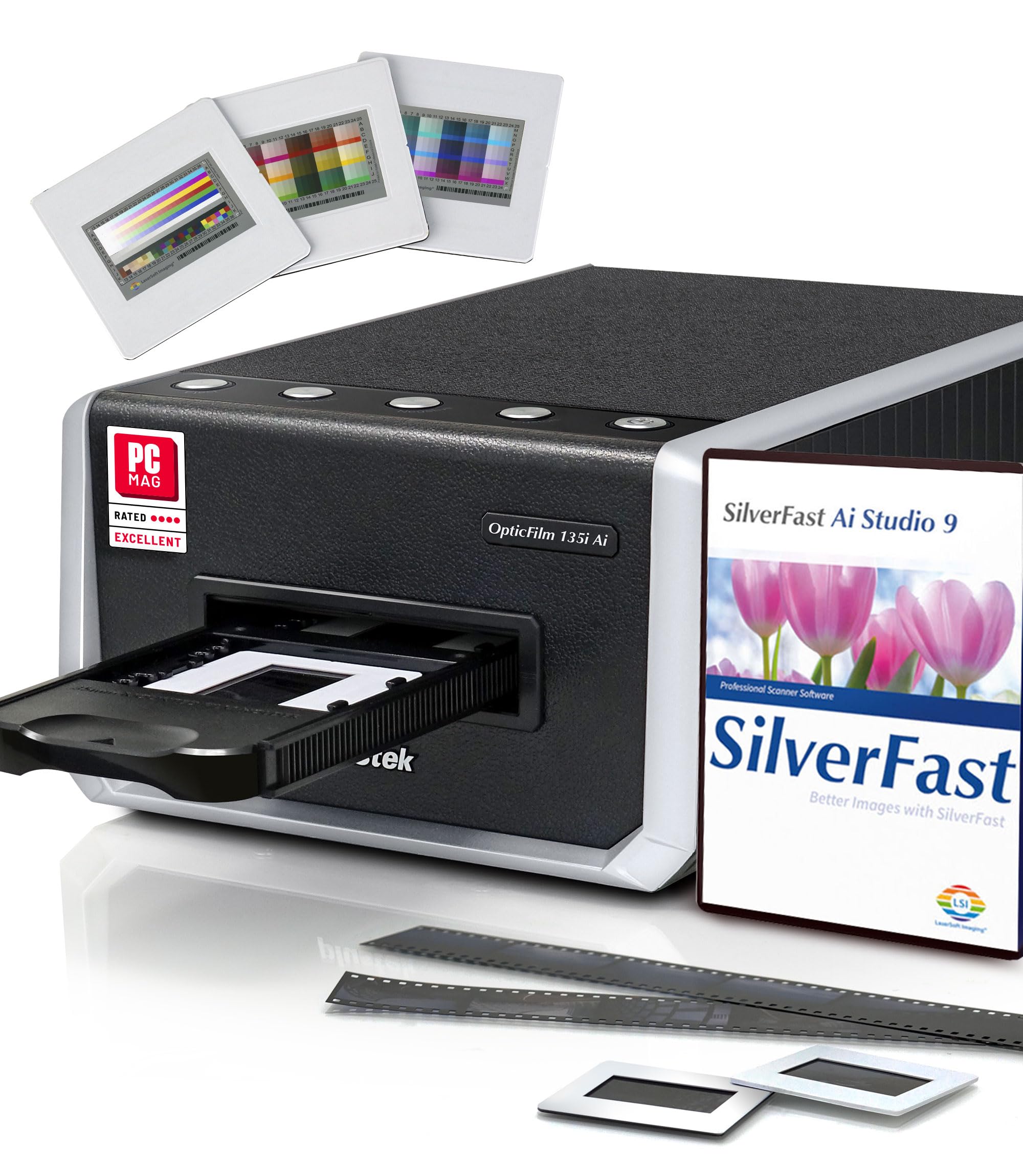 PlustekOpticFilm 135i Ai - Pro-Quality Film & Slide Scanner with All New Aspheric Lens System, Bundle SilverFast Ai Studio 9 + Advanced IT8 Calibration Target (3 Slide)