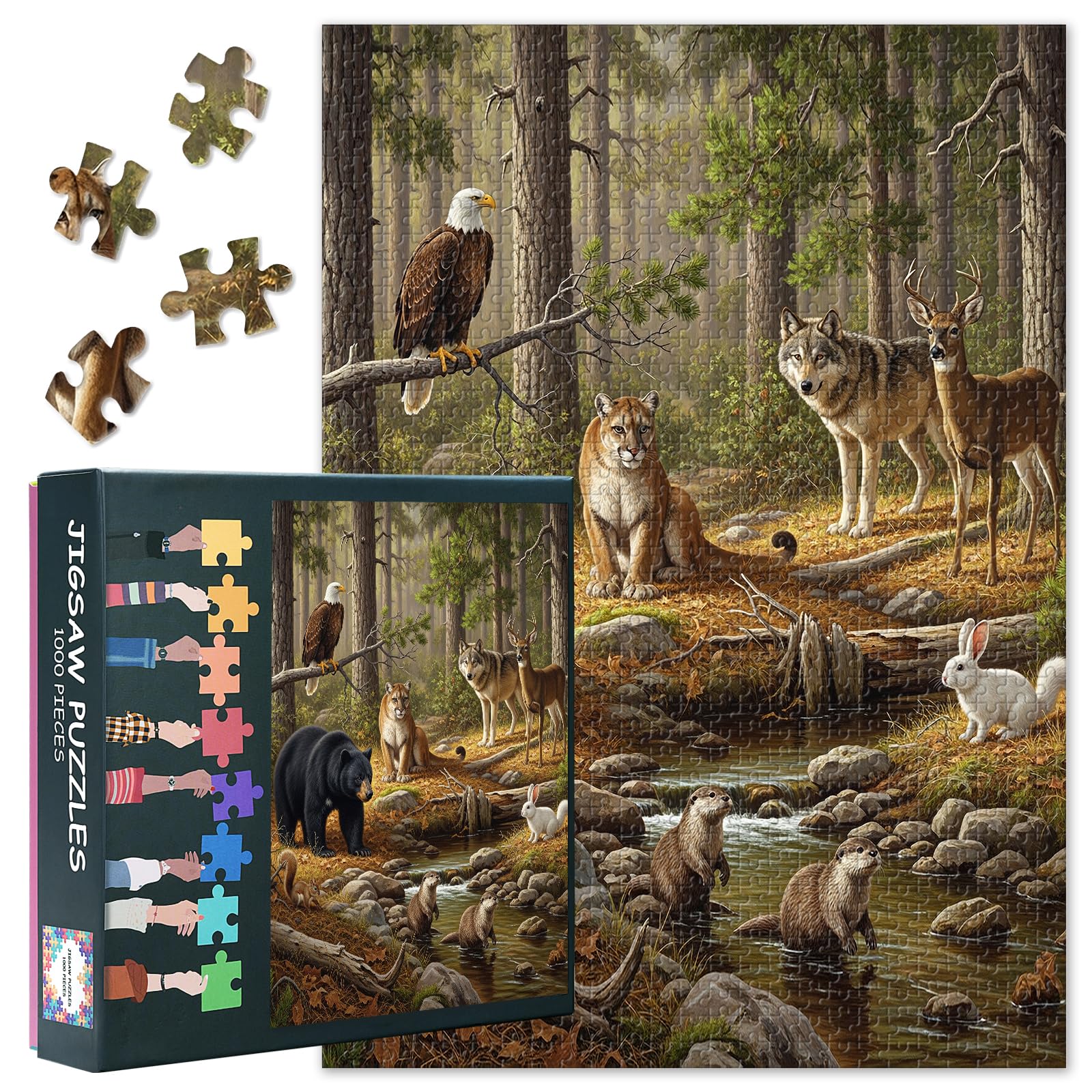 Impossible Jigsaw Puzzles for Adults 1000 Pieces, All Kinds of Animals Inhabit the Peaceful Pine Forest 1000 Piece Jigsaw Puzzle for Adults, 19.5 x 27.5 Inch