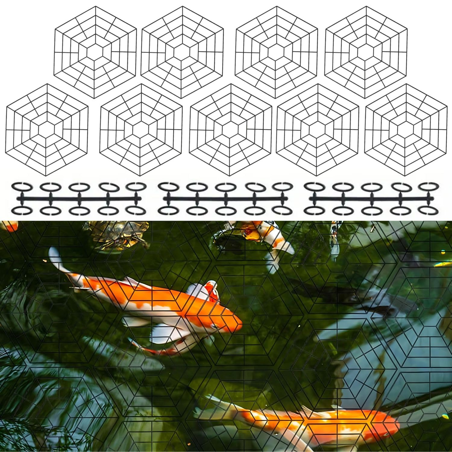 VAYINATO® 20 Pcs Pond Fish Guard Floating Plastic Protective Cover With Connecting Hook, Prevents Birds from Catching Fish, Perfect for Garden Ponds, Easy Install Koi Pond Leaf & Debris Protection Net
