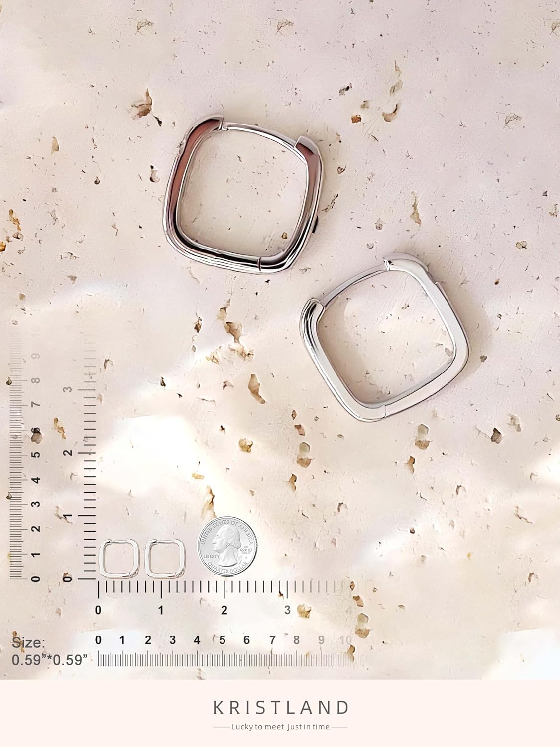 Dainty S925 Silver Square Hoop Earrings for Women Lightweight Crystal Small Open Square Huggies - Image 7