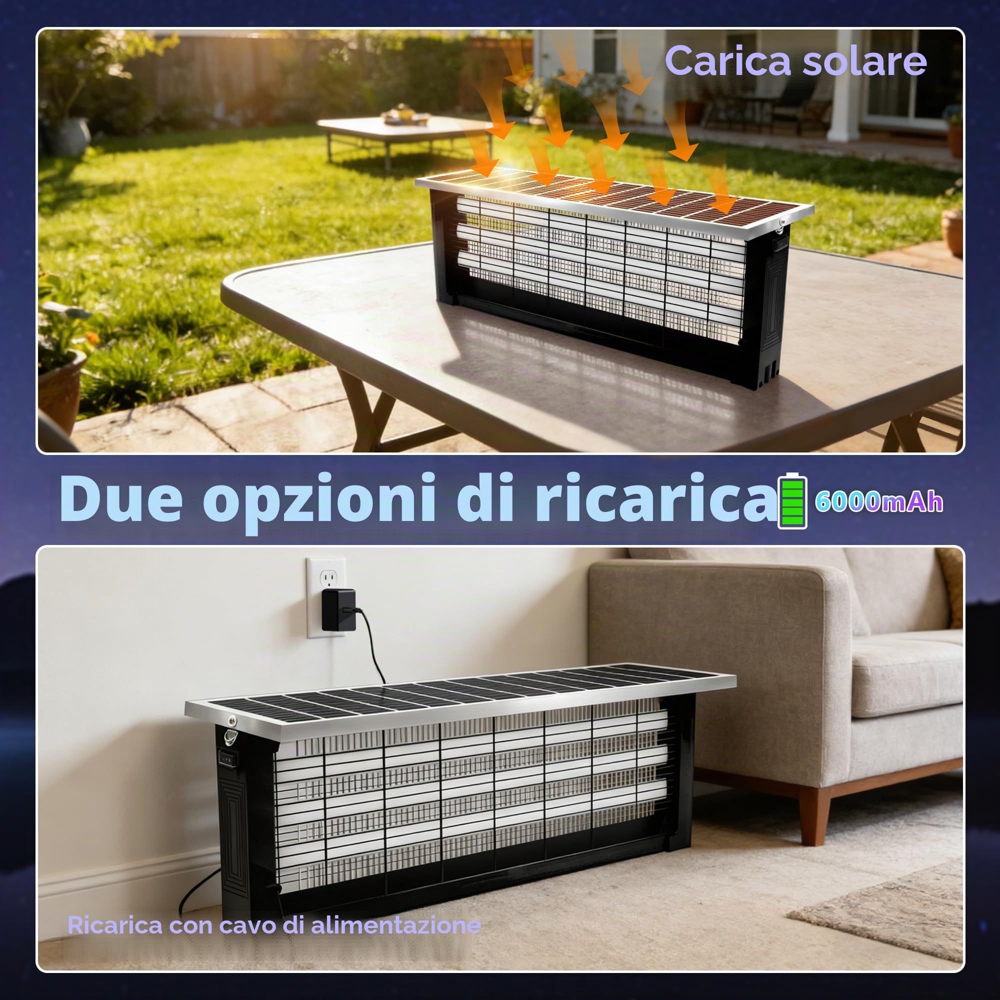 Potente e grande insetticida solare per esterni fino a 372 m², insetticida per zanzare ricaricabile ad alta potenza, impermeabile, insetticida solare per patio, giardino, cortile, camper, campeggio
