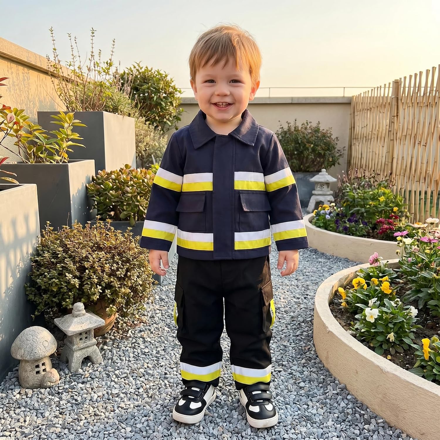 Thorn Tree Kids Firefighter Outfit Long Sleeve Jacket Suspender Pants Overalls Halloween Birthday Outfits Fall Winter Clothes