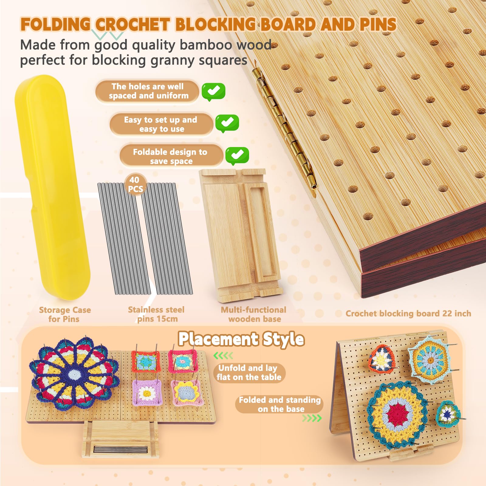 Aeelike Blocking Board Crochet avec 40 broches, Tendeur de Planche à Crochet pour Projets de Tricot, Pliable Planche de Maintien avec Accessoires pour Tricot