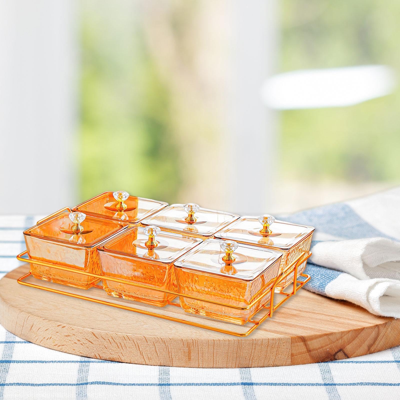 Divided Serving Tray Snacks Aufbewahrungsdose mit Deckel Mehrteilige Snackschale für Nüsse Süßigkeiten Praktisch Und Vielseitig für Büro Party Küche W, Orange
